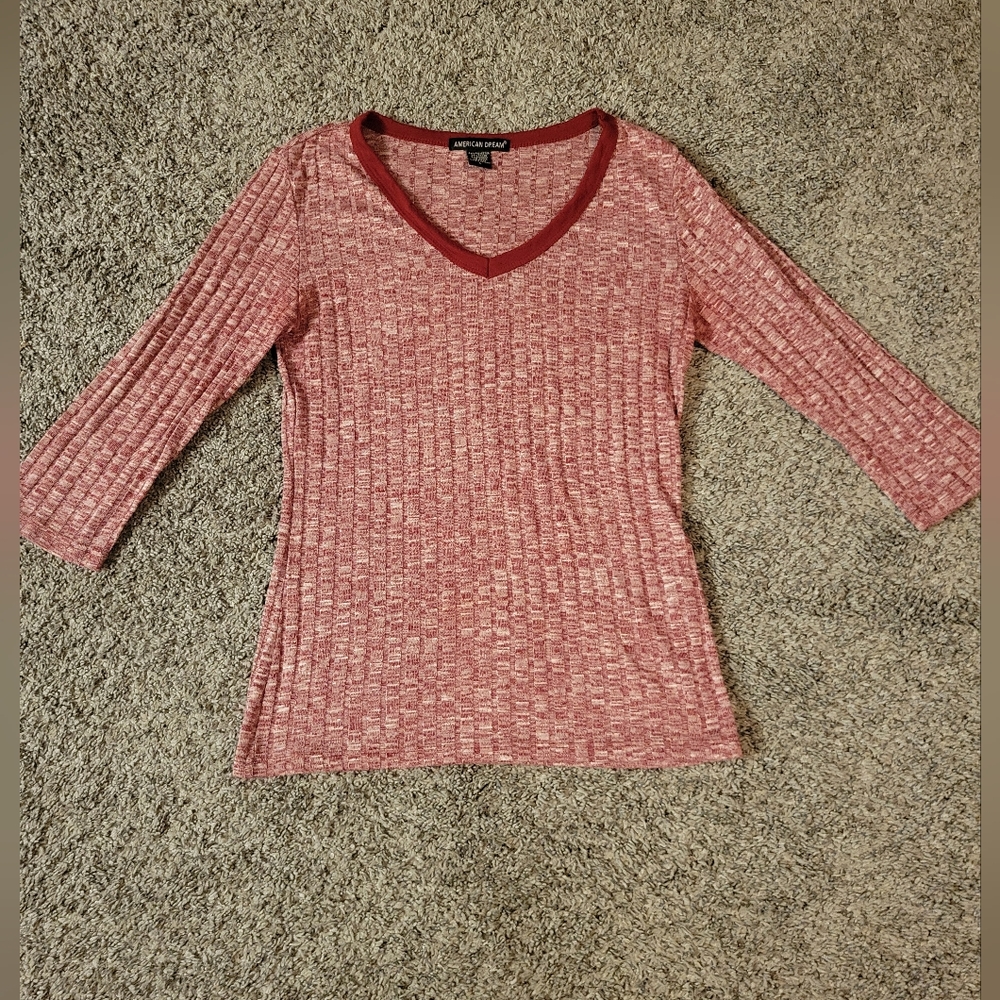 Croft & Barrow Burgandy V-Neck Ribbed Long Sleeve Top Size Large